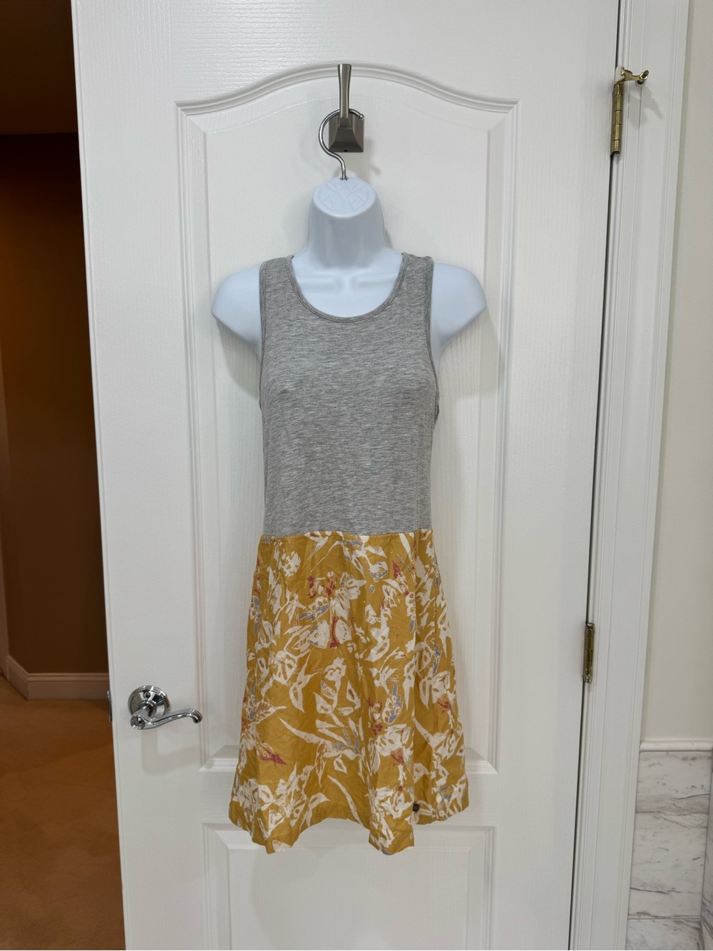 Roxy Grey Knit Tank Top with Mustard Floral Skirt Dress